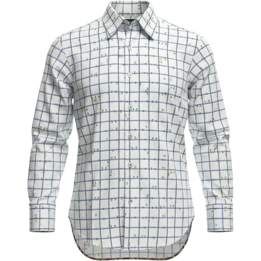 Robert Graham Button Down Shirt XL White Blue Green Grid Embroidered